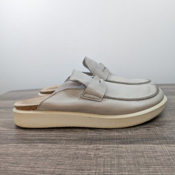 ECCO Corksphere Dove Gray Leather Mule Sandals Slides Size 10 Lightweight Casual - Picture 1 of 7